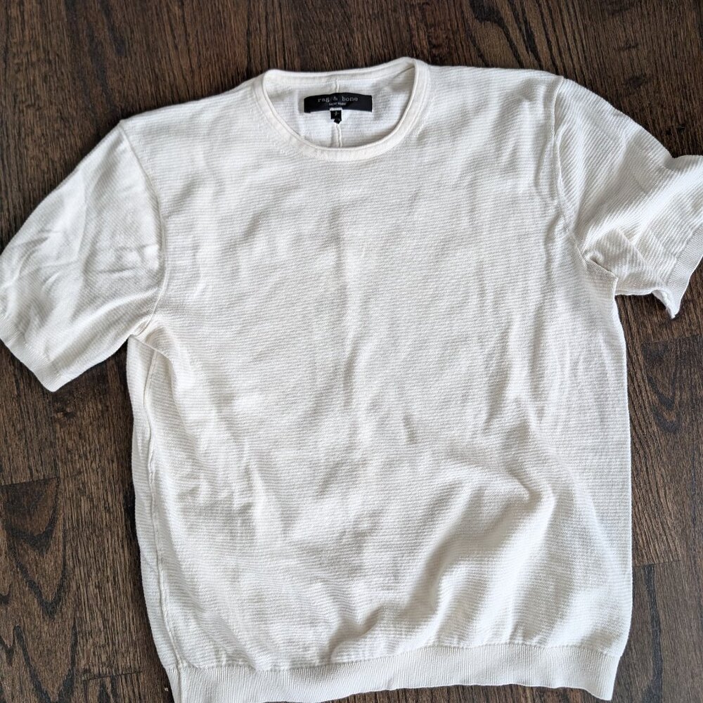 Rag & Bone Knit Short Sleeve Shirt in Ivory Cream